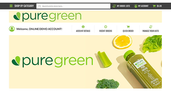 Pure Green online ordering storefront screenshot